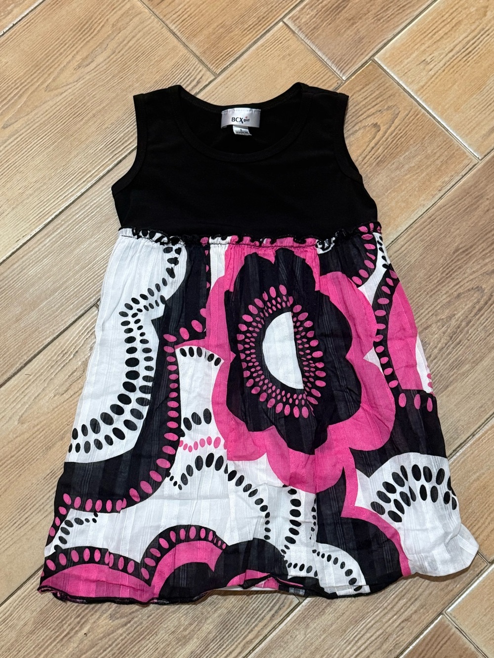 BCX Girls Black, Pink & White Floral Tank Dress